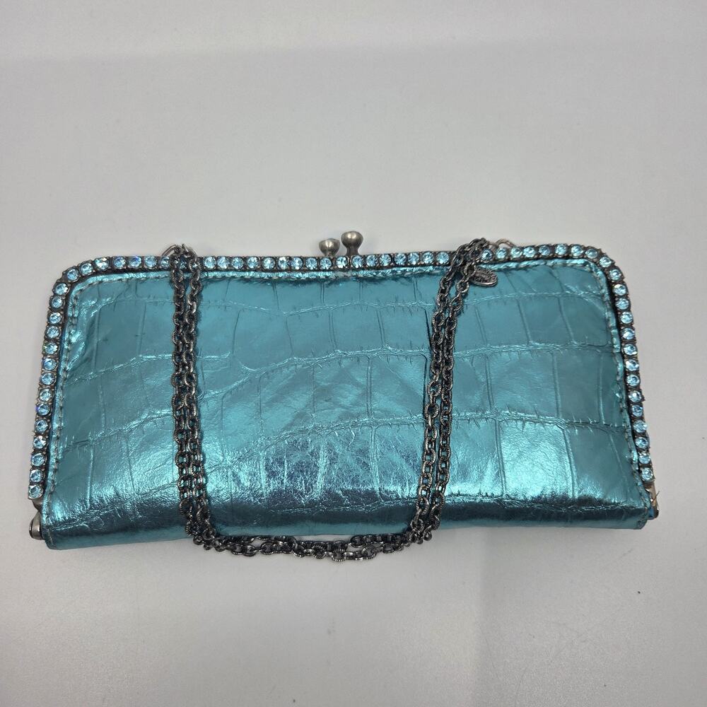 Clara Kasavina Turquoise Crystal Clutch NOS Crocodile Embossed Evening Bag